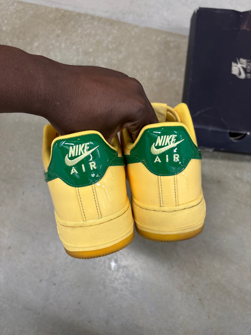 Size 10 - Nike Patent Air Force 1 Low Topaz Gold Pine Green