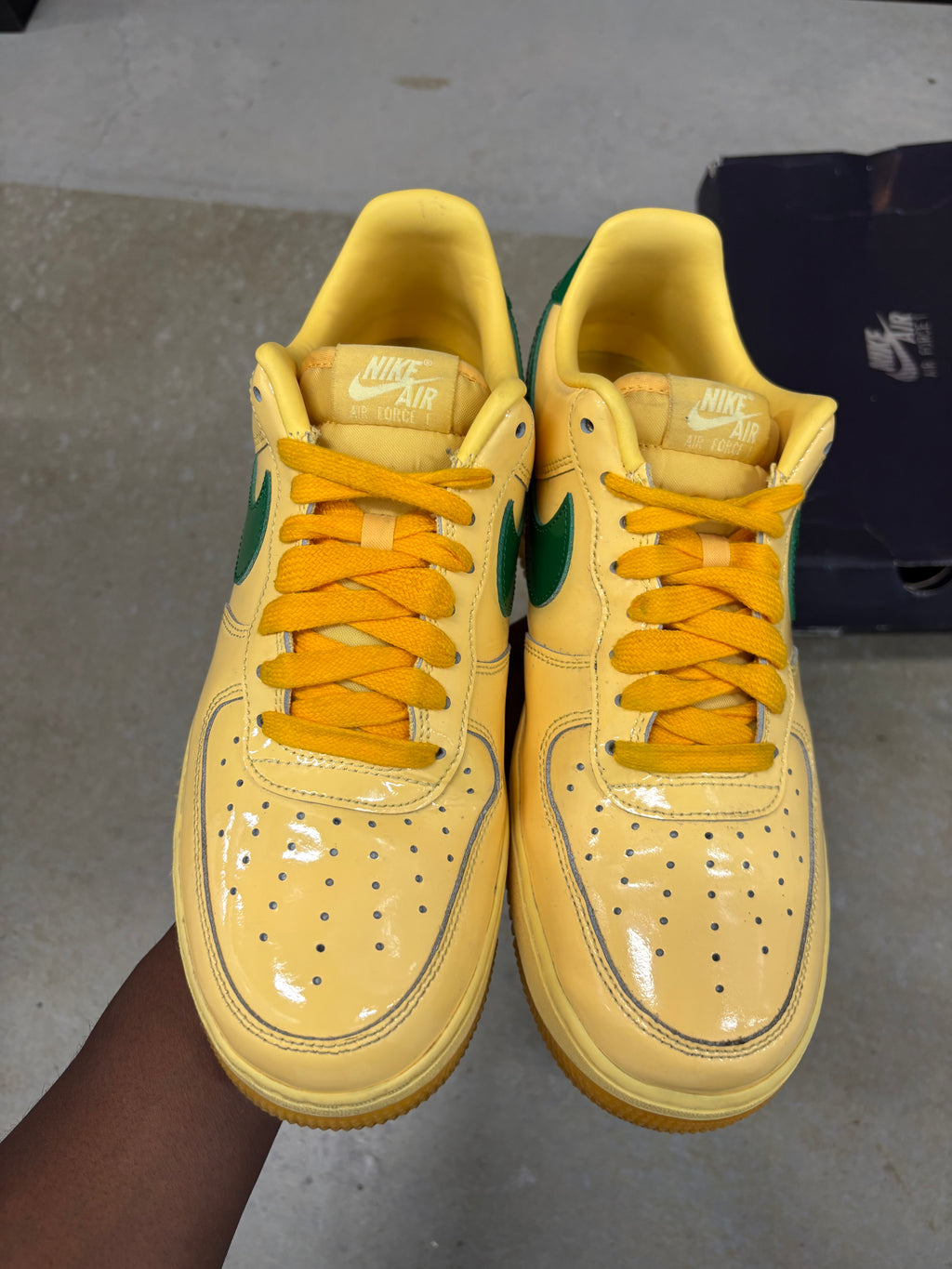 Size 10 - Nike Patent Air Force 1 Low Topaz Gold Pine Green