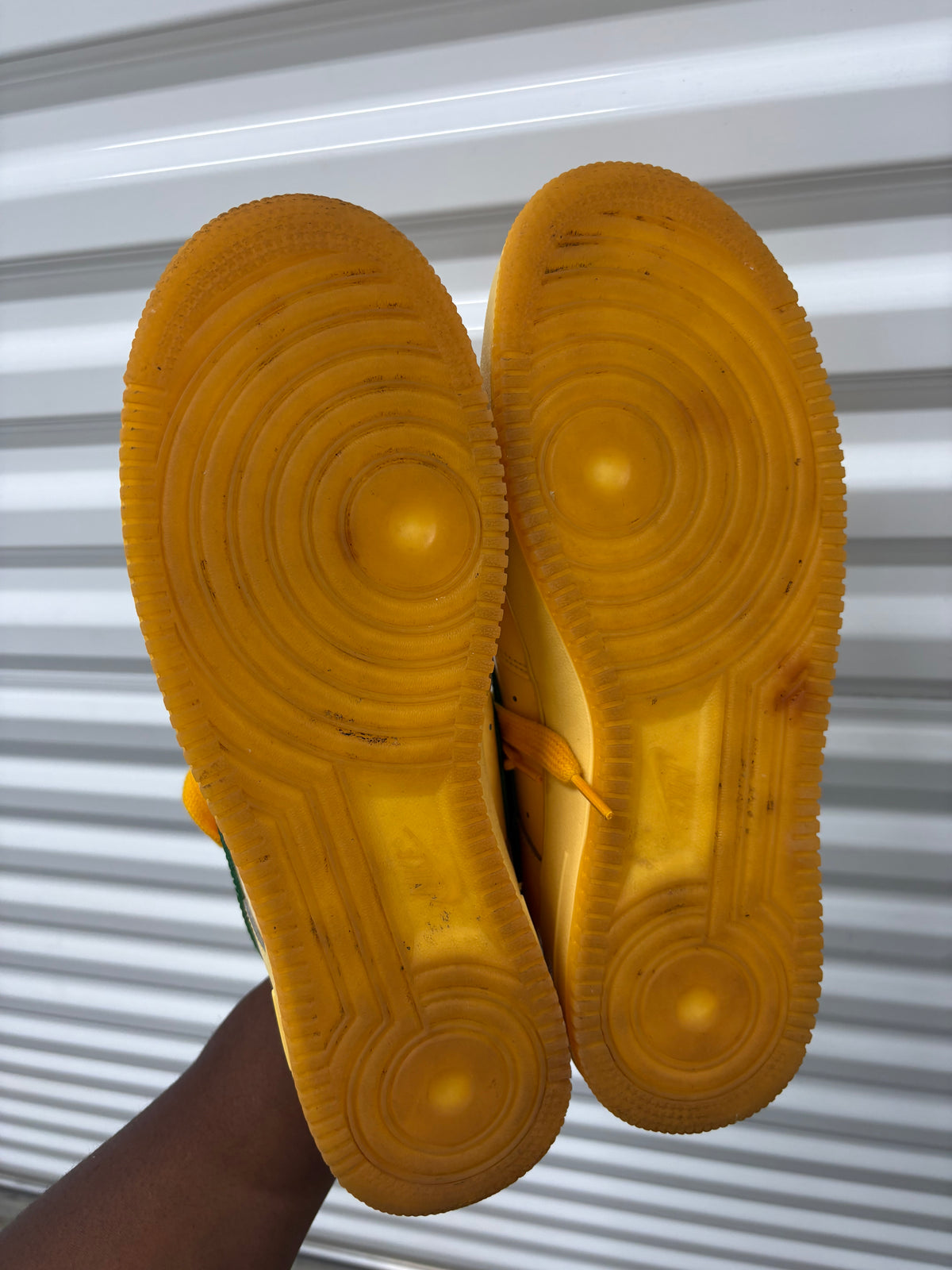 Size 10 -  Nike Patent Air Force 1 Low Topaz Gold Pine Green