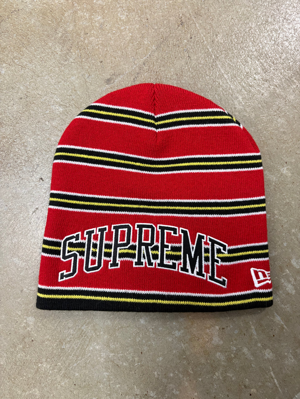 Supreme New Era Stripe Beanie Red