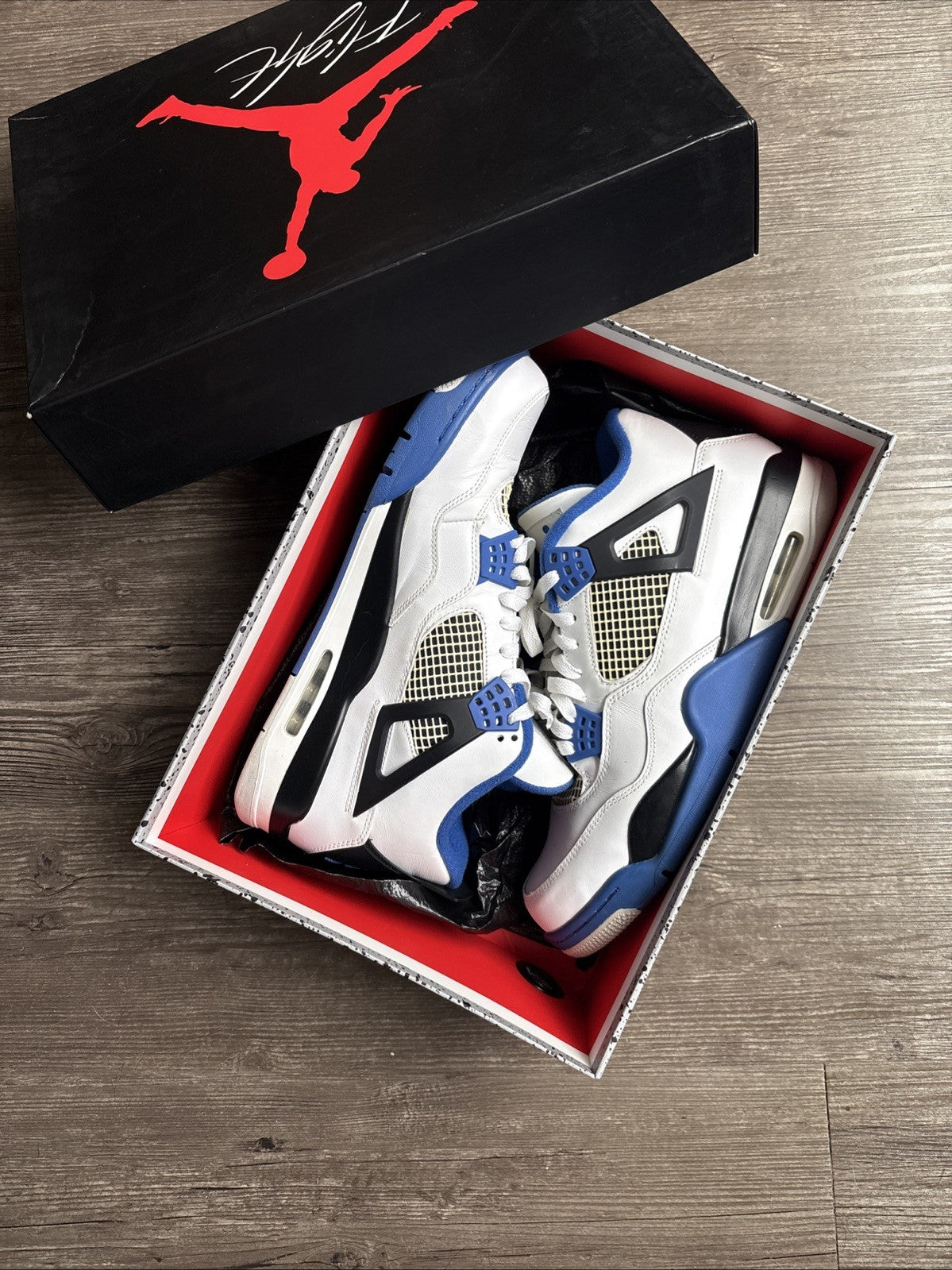 Air Jordan Retro 4 Motorsport Size 13, Royal Blue/White/Black 308497-117