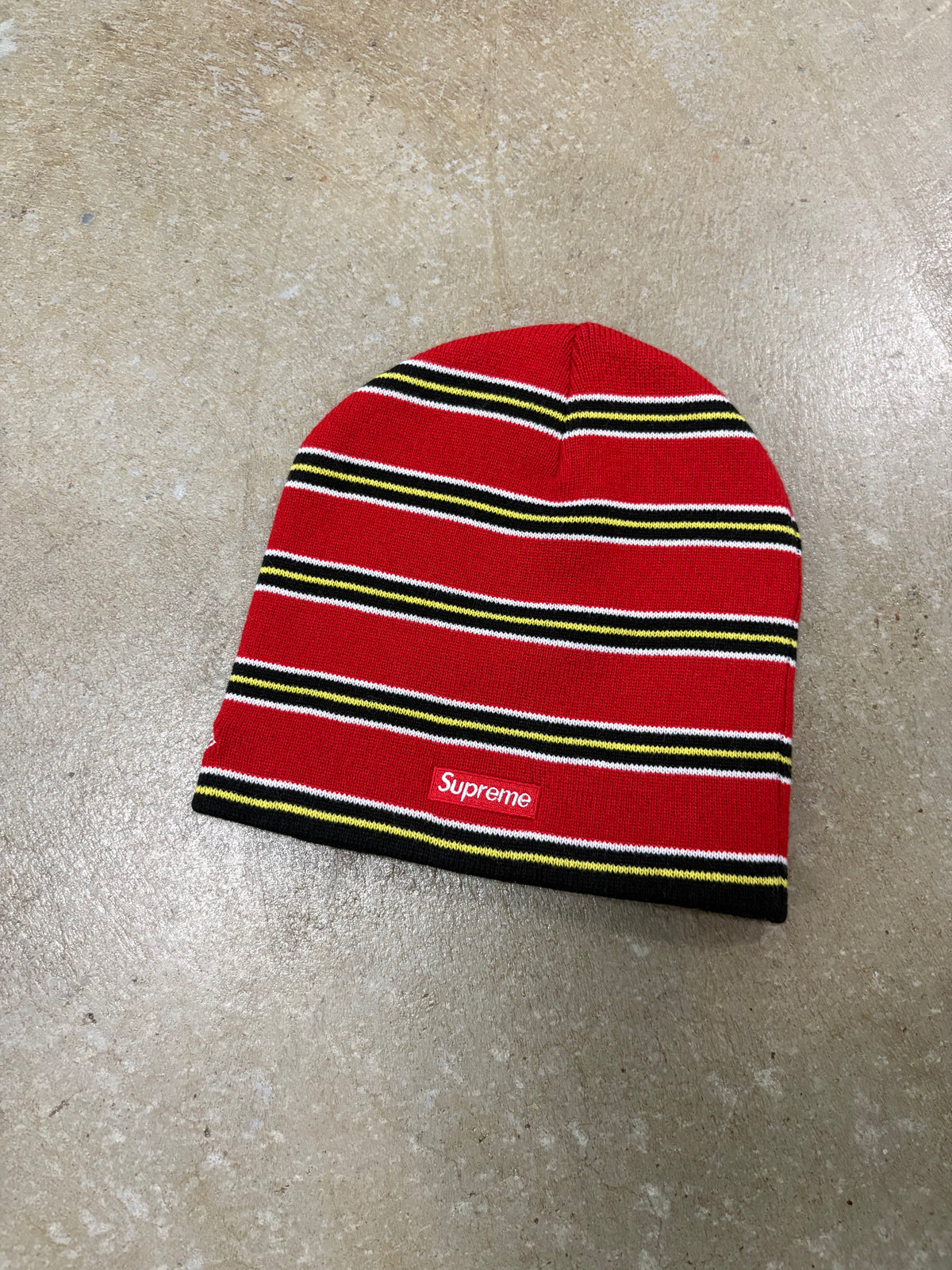 Supreme New Era Stripe Beanie Red