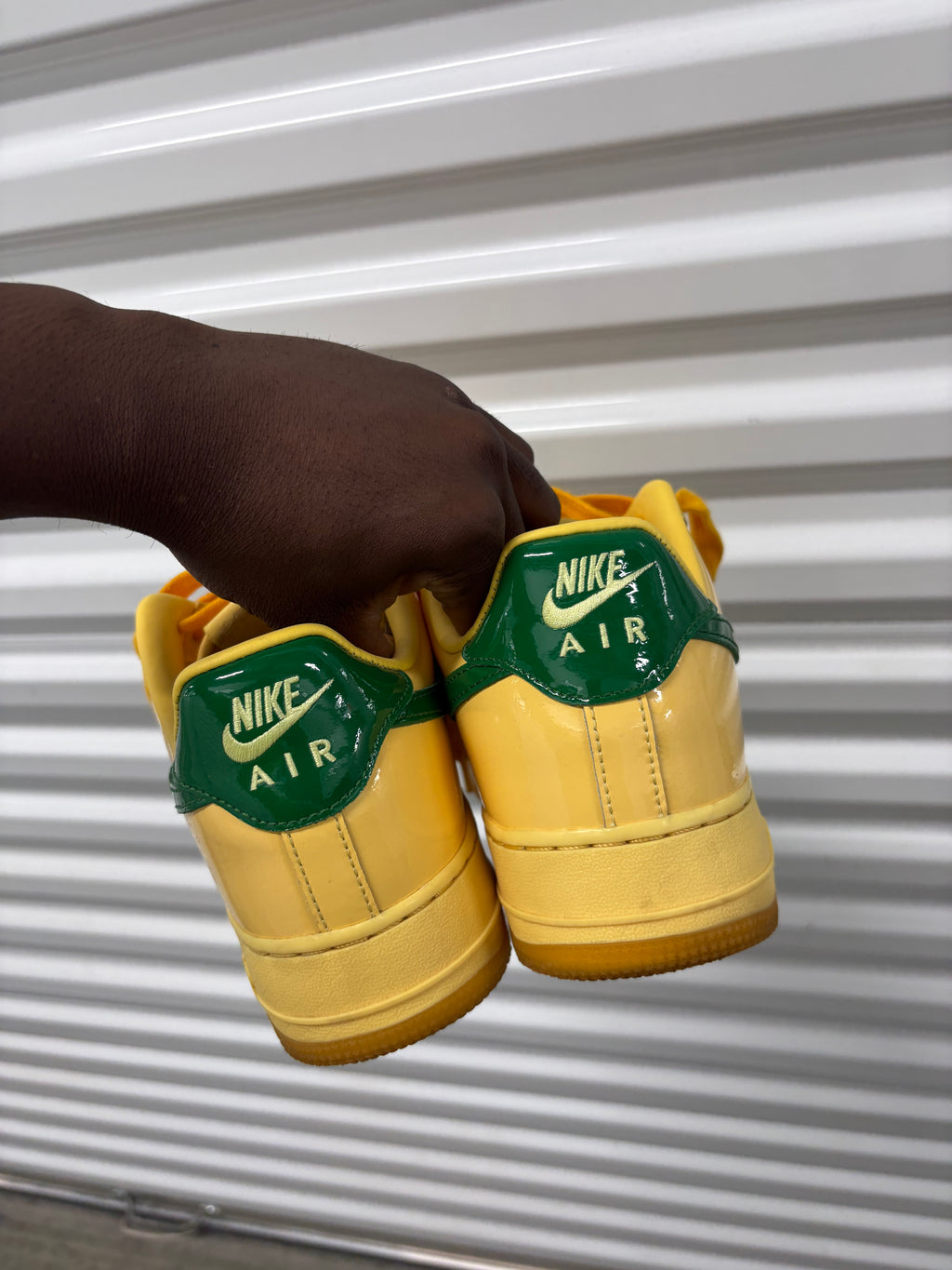 Size 10 -  Nike Patent Air Force 1 Low Topaz Gold Pine Green